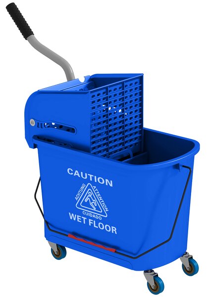 HOMCOM 20L Mop Bucket with Wringer and Handle, Mop Bucket on Wheels for Floor Cleaning, Separate Dirty and Clean Water, Blue Aosom UK