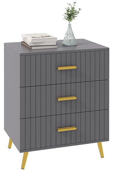 HOMCOM Bedroom Chest of Drawers, Modern 3-Drawer Dresser, Storage Drawer Unit with Aluminium Legs, Dark Grey Aosom UK
