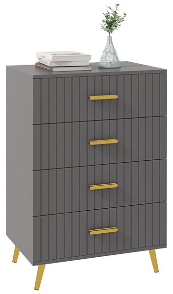 HOMCOM Bedroom Chest of Drawers, Modern 4-Drawer Dresser, Storage Drawer Unit with Aluminium Legs, Dark Grey Aosom UK