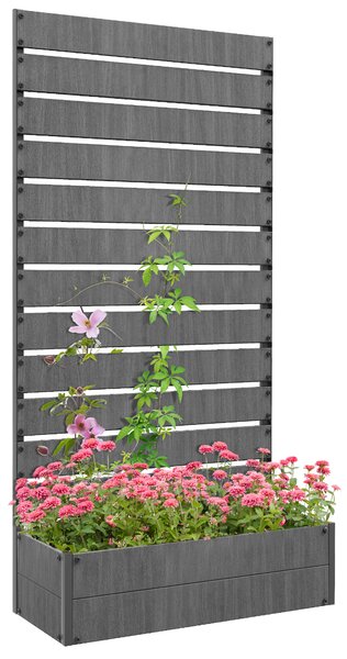 Outsunny Garden Planter with Trellis, Large Garden Planter with Drainage Hole for Climbing Plants, Vines,Grey Aosom UK