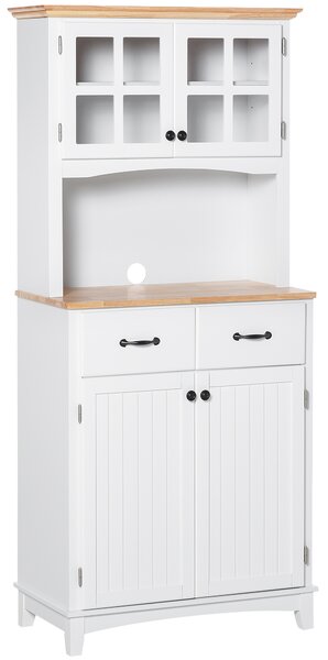 HOMCOM Freestanding Kitchen Cupboard with Glass Doors, Drawers and Microwave Shelf, White Aosom UK