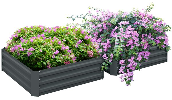 Outsunny Raised Garden Beds: Elevated Galvanised Planter Boxes for Flowers & Herbs, Dark Grey, 100x100x30cm