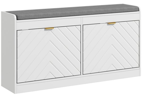 HOMCOM Shoe Storage with Seat, Upholstered Entryway Bench, Shoe Bench with 2 Flip Drawers and 2 Vents for 8 Pairs of Shoes