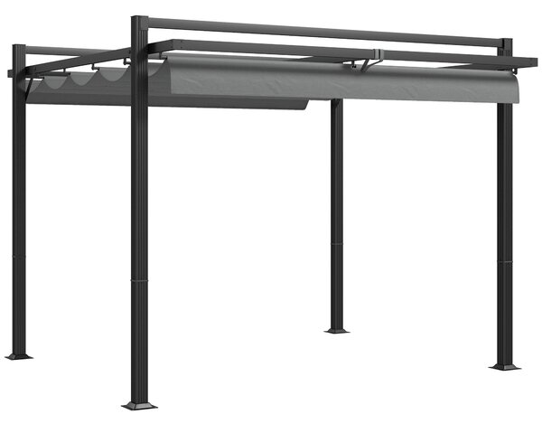 Outsunny 3 x 3(m) Retractable Pergola, Garden Gazebo Shelter with Aluminium Frame, for Grill, Patio, Deck, Dark Grey