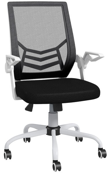 Vinsetto Ergonomic Desk Chair with Flip-Up Armrests, Swivel Wheels & Adjustable Lumbar Support for Home Office & Study, Scratch Resistant, Black Aosom UK
