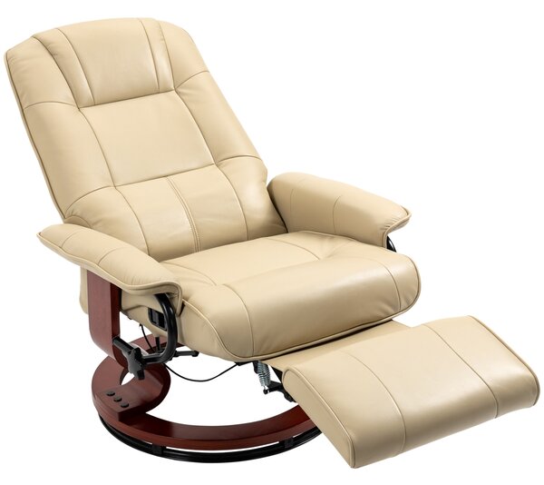HOMCOM Swivel Recliner, Faux Leather Reclining Chair, Upholstered Armchair with Wooden Base for Living Room, Bedroom, Cream