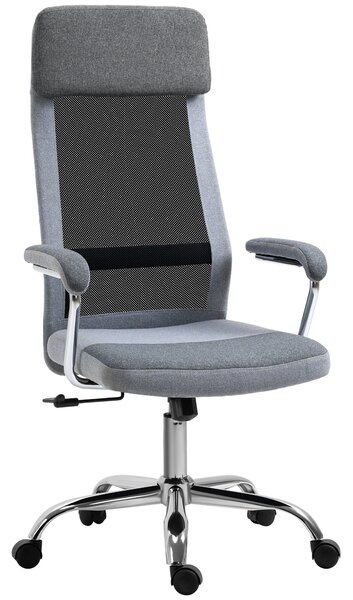 Vinsetto Linen-Feel Mesh Fabric Office Chair: High Back Swivel Desk Chair with Arms, Wheels, Grey Aosom UK