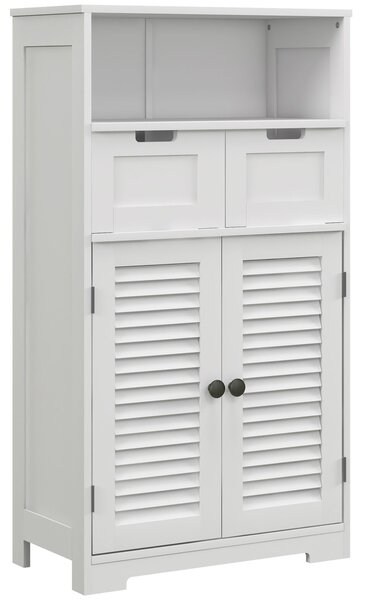 Kleankin Louvred Door Bathroom Storage Unit, Floor Cabinet with Drawers, Open Shelf, Adjustable Shelf, White Aosom UK