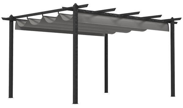 Outsunny 4 x 3(m) Aluminium Pergola with Retractable Roof, Garden Gazebo Canopy Shelter for Outdoor, Patio, Grey
