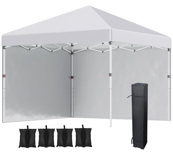 Outsunny 3 x 3m Metal Frame Gazebo, Portable Pop Up Gazebo with 2 Sidewalls, Leg Weight Bags & Carry Bag for Garden Aosom UK