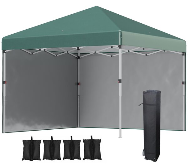 Outsunny 3 x 3m Gazebo Pop Up with Sides, 2 Sidewalls, Leg Weight Bags and Carry Bag, Height Adjustable for Garden, Patio, Green Aosom UK