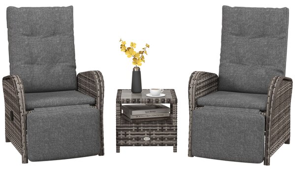 Outsunny 2 Seater Patio Rattan Wicker Chaise Lounge Sofa Set w/ Cushion for Patio Yard Porch