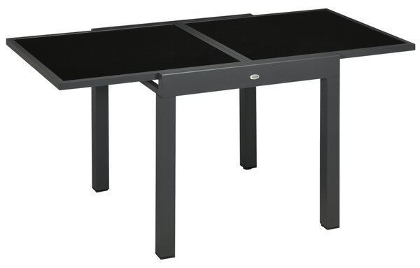 Outsunny Extending Garden Table, Outdoor Dining Table with Aluminium Frame and Tempered Glass Tabletop, 80/160 x 80 x 75 cm, Black