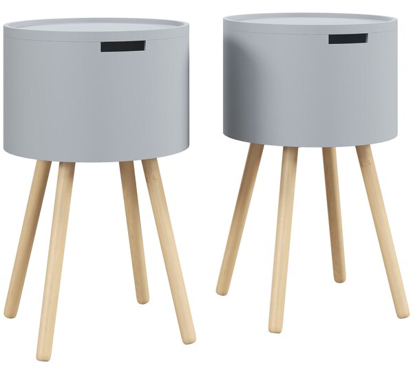 HOMCOM Modern Side Table with Concealed Storage, Round End Table with Removable Tray, Wood Frame, Grey Aosom UK