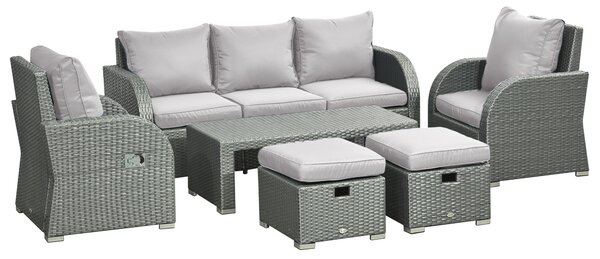 Outsunny 7-Seater Patio Furniture Set, Rattan Garden Set with Coffee Table, Footstool and Reclining Chairs, Light Grey Aosom UK