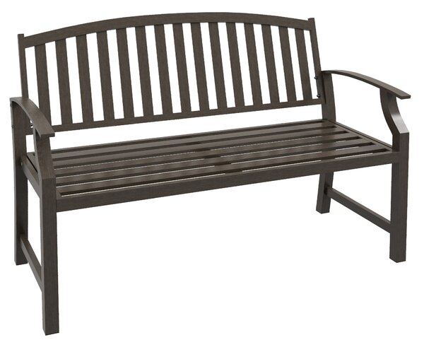 Outsunny Metal Garden Perch: Slatted Seat, Backrest & Curved Arms, Brown Aosom UK