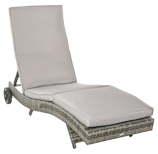 Outsunny Patio Wicker Chaise Lounge Chair, Outdoor PE Rattan Sun lounger with Adjustable Backrest and 2 Wheels