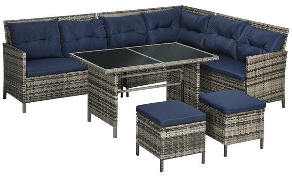 Outsunny 8-Seater Patio Furniture Set, Rattan Sofa Set with Cushioned Chairs and Glass Table Aosom UK