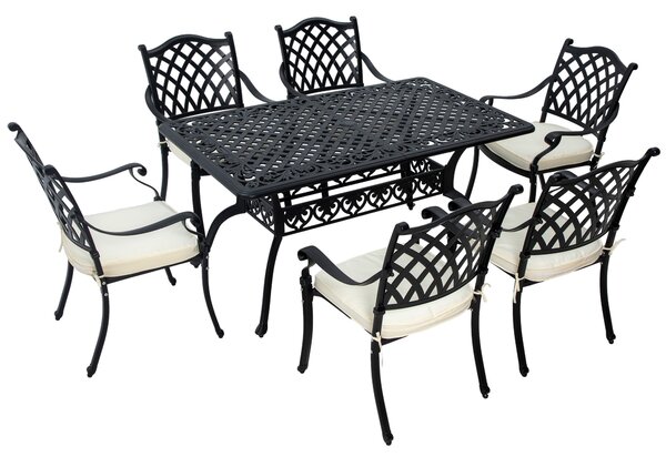 Outsunny 7 Pieces Aluminium Patio Dining Set with Umbrella Hole Black