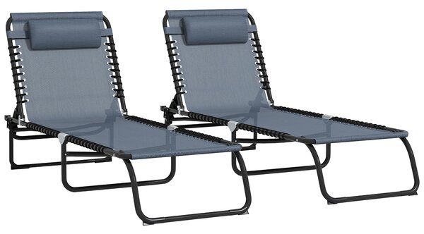 Outsunny Folding Sun Loungers: Dual Beach Recliners, 4-Position Adjustable, Grey Aosom UK