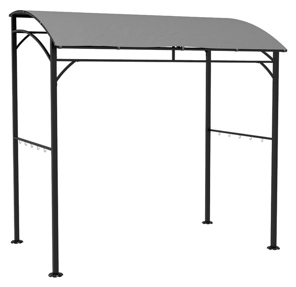 Outsunny 2.2 x 1.5 m BBQ Grill Gazebo Tent, Garden Grill with Metal Frame, Curved Canopy and 10 Hooks, Outdoor Sun Shade, Grey
