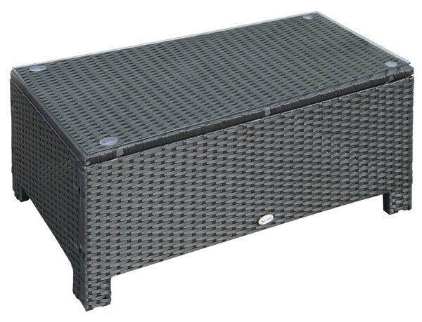 Outsunny Rattan Garden Furniture Coffee Table Patio Iron Frame Tempered Glass (Black)