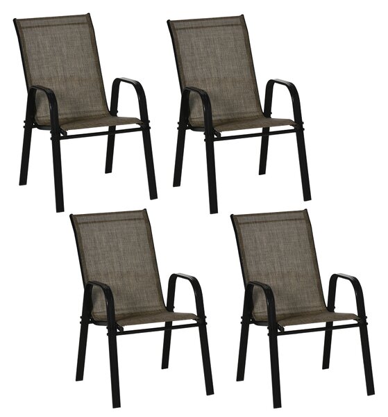 Outsunny 4 Piece Stackable Outdoor Garden Dining Chairs with High Backrest and Armrest, Breathable Mesh Fabric, Mixed Brown