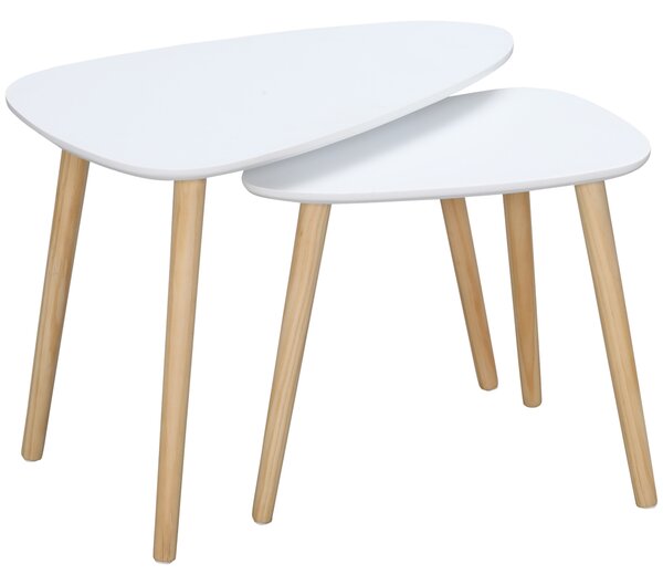 HOMCOM Nesting Side Tables White Nest of Tables Set of 2 Scandi Style Wooden Tables with Sturdy Table Tops, White, Natural Aosom UK
