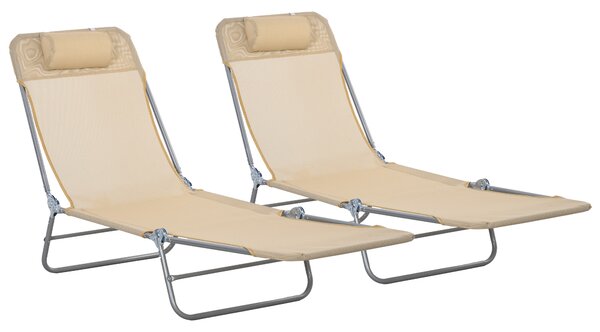 Outsunny Set of Two Steel Frame Sun Loungers, with Reclining Backs - Brown Aosom UK