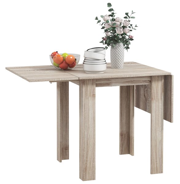 HOMCOM Folding Kitchen Table, Extendable Kitchen Table for Small Space, Drop Leaf Dining Table for 2-4 People, Oak Aosom UK