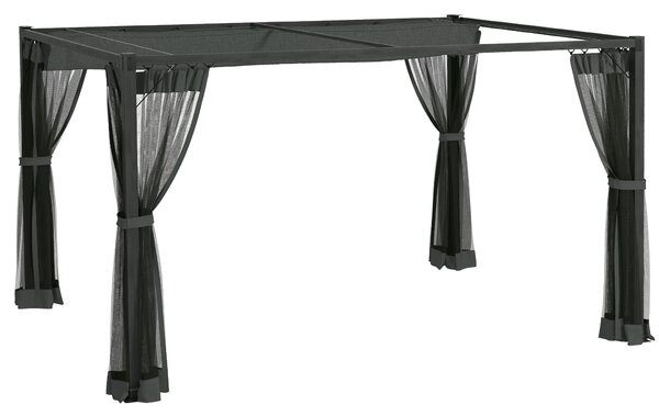 Outsunny 3 x 4m Retractable Pergola, Garden Gazebo Shelter with Nettings, for Grill, Patio, Deck, Dark Grey