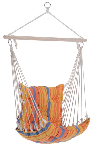 Outsunny Garden Yard Patio Swing Seat, Hanging Hammock Chair, Cotton Rope Cushioned, Wooden Cotton Cloth, Orange Aosom UK