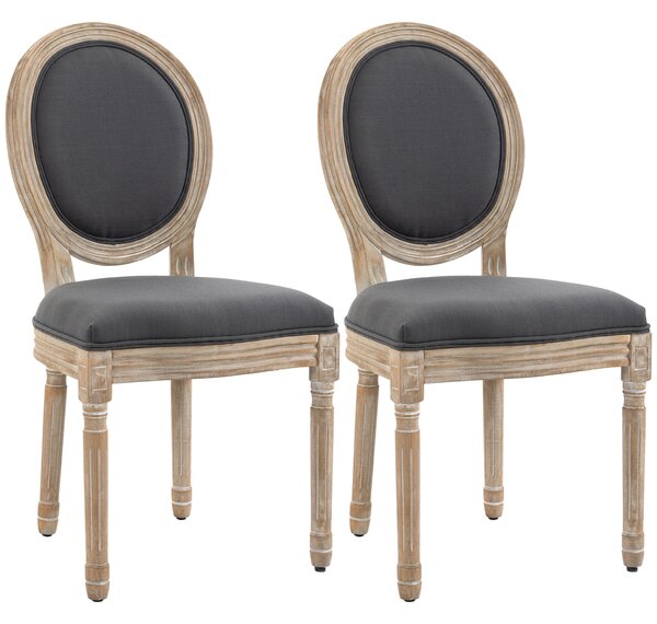 HOMCOM Dining Chairs Set of 2, French-Style Kitchen Chairs, Armless Accent Chairs with Backrest and Linen-Touch Upholstery, Cat Scratch Anti, Grey Aosom UK