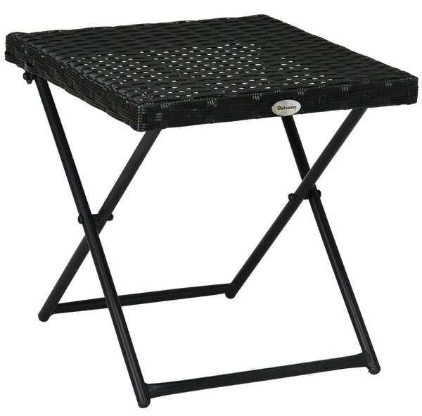Outsunny Rattan Folding Table: Compact Square PE Wicker Design, Durable Outdoor Furniture, Ebony Aosom UK