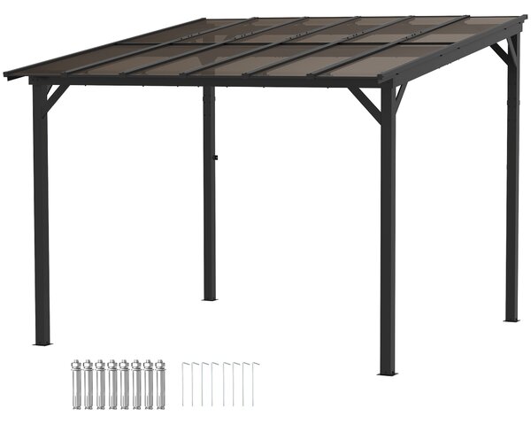 Outsunny 3 x 3m Metal Pergola with UPF 50+ and Waterproof Roof, Wall-Mounted or Free Standing Garden Gazebo, Wind-resistant, Dark Grey