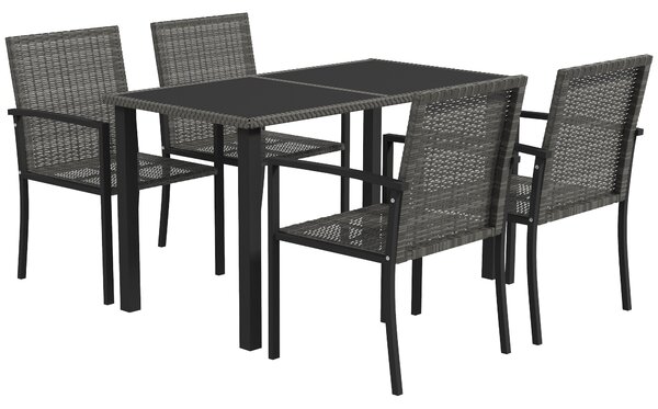 Outsunny Outdoor Dining Set 5 Pieces Patio Conservatory with Tempered Glass Tabletop,4 Dining Chairs - Grey