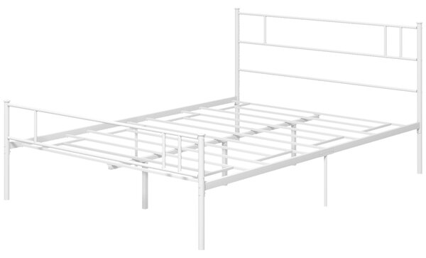 HOMCOM Metal Double Bed Frame with Headboard, Footboard, Metal Slats, and Underbed Storage, Bedroom Furniture, White