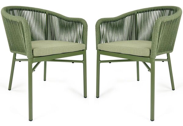 Faris Garden Green Rattan Armchair With Cushion in Pair