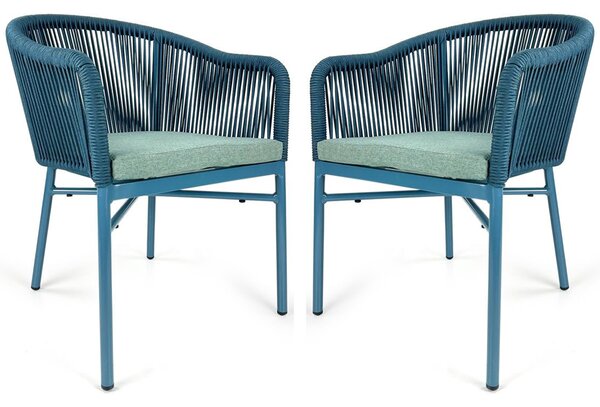 Faris Garden Blue Rattan Armchair With Cushion in Pair