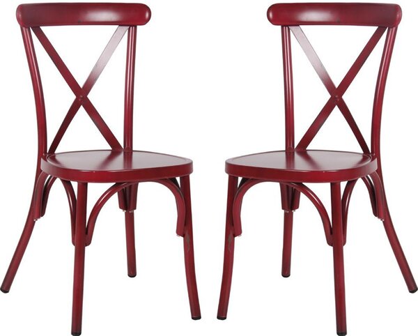 Cayuga Garden Vintage Red Aluminium Stackable Sidechair in Pair
