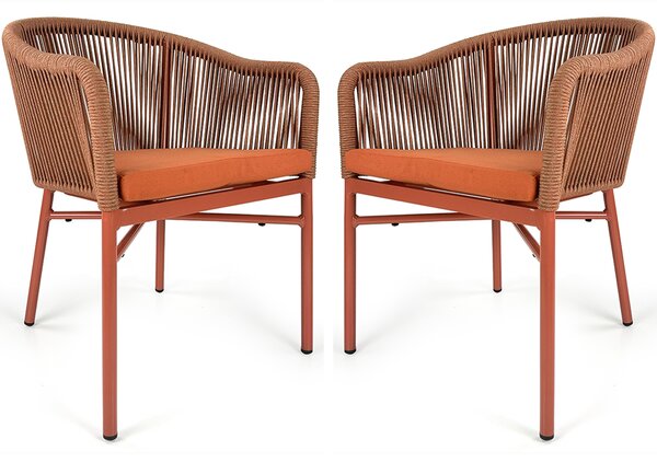 Faris Garden Orange Rattan Armchair With Cushion in Pair