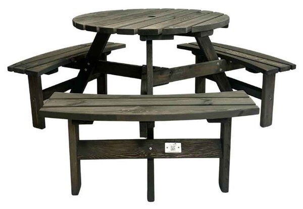 Balint Outdoor Wooden 6 Seater Round Picnic Table in Dark Grey