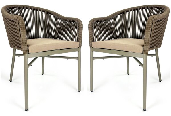 Faris Garden Taupe Rattan Armchair With Cushion in Pair