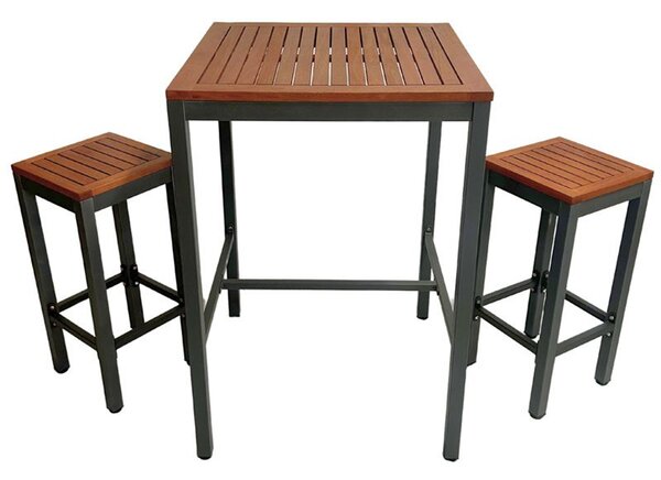 Dylan Outdoor Wooden Bar Table With 2 Stools in Dark Grey And Brown