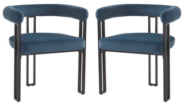 Bruges Valvet Dining Chair In Pair - Blue