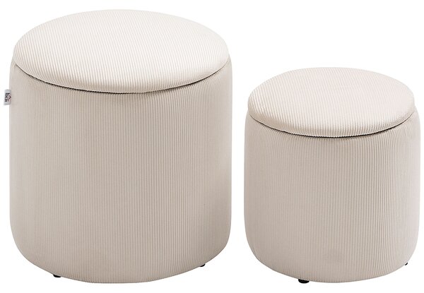 HOMCOM Set of 2 White Modern Storage Ottomans with Removable Lid, Fabric Foot Stools, Dressing Table Stools