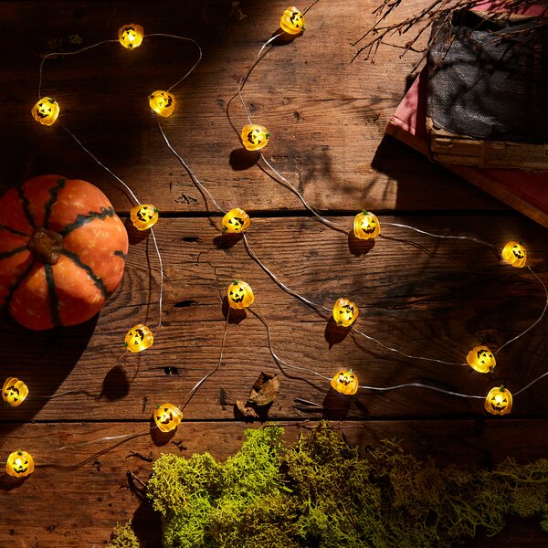 Mini Pumpkin Face 20 LED String Lights Orange