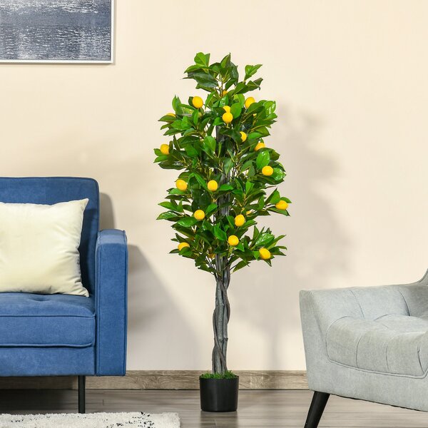 HOMCOM Artificial Lemon Tree Fake Decorative Fruits Plant in Nursery Pot for Indoor Outdoor Décor, 135cm