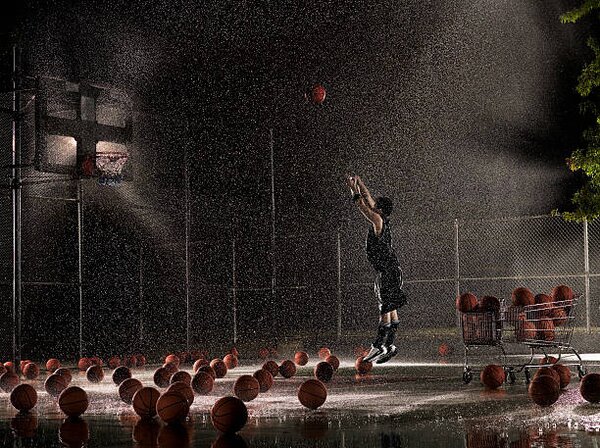 Photography Man shooting basketball at night in, Adam Weiss