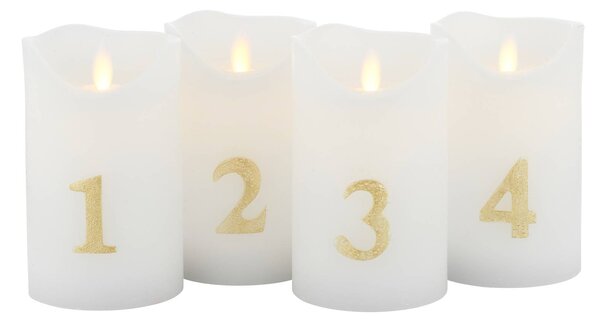 Sara Advent LED candle 4x height 12.5cm white/gold